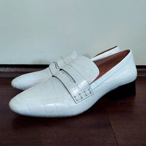 White Faux Alligator Heeled Loafers